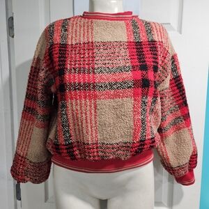 Lili Sidonio Red and Beige Plaid Sweater/Sweatshirt